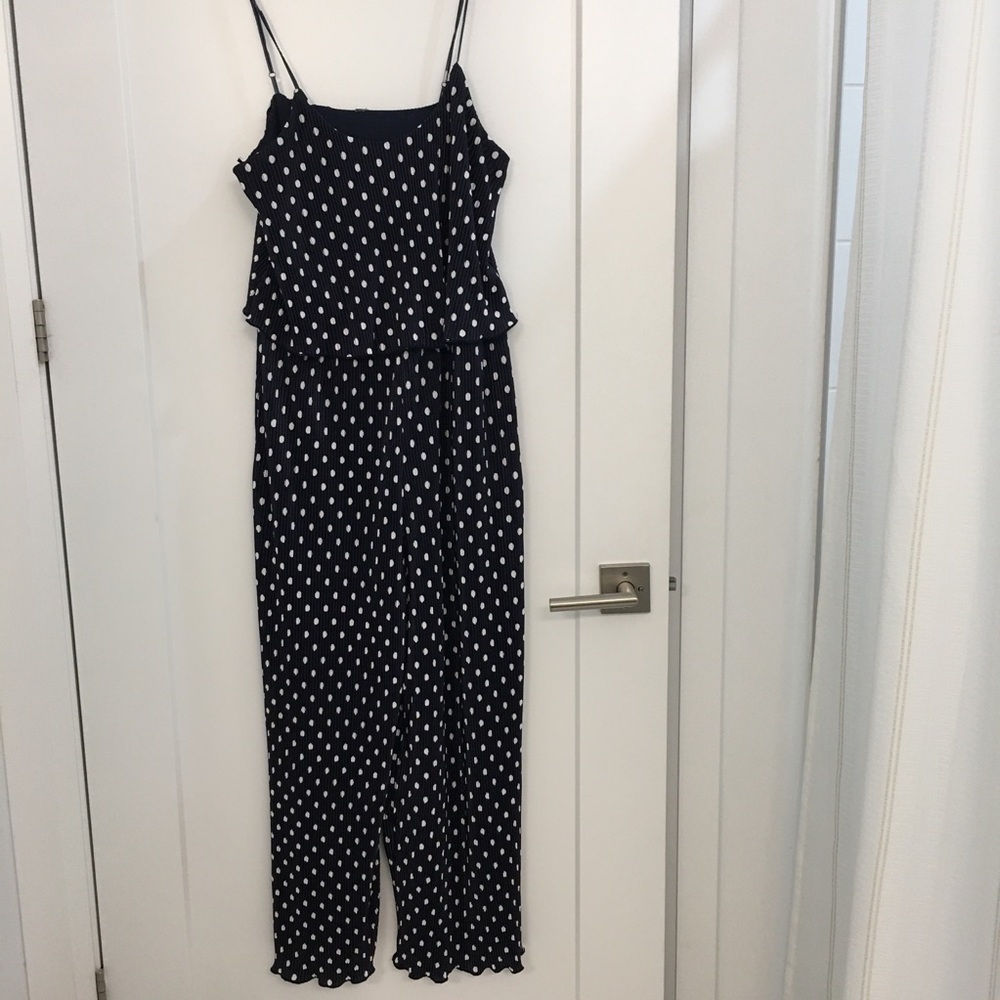 Blue and White Polka Dot Jumpsuit with Spaghetti Straps
